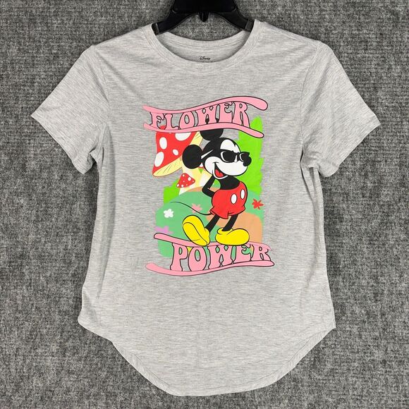 Mickey‎ Mouse Shirt Girls Large Oversized Short-sleeve Disney Flower Power Tee - Picture 2 of 9